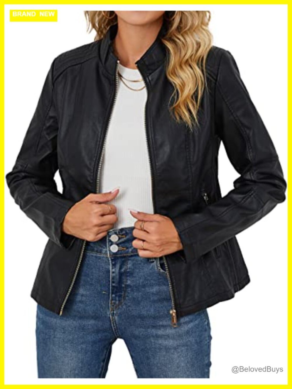 Faux Leather Moto Jacket Stand Collar Women Motorcycle